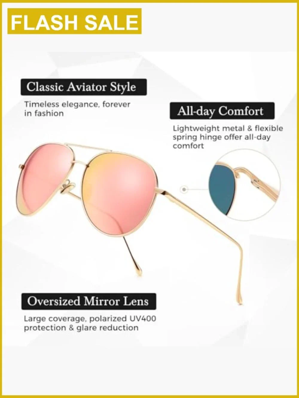 Oversized Aviator Sunglasses Mirrored Polarized Lens